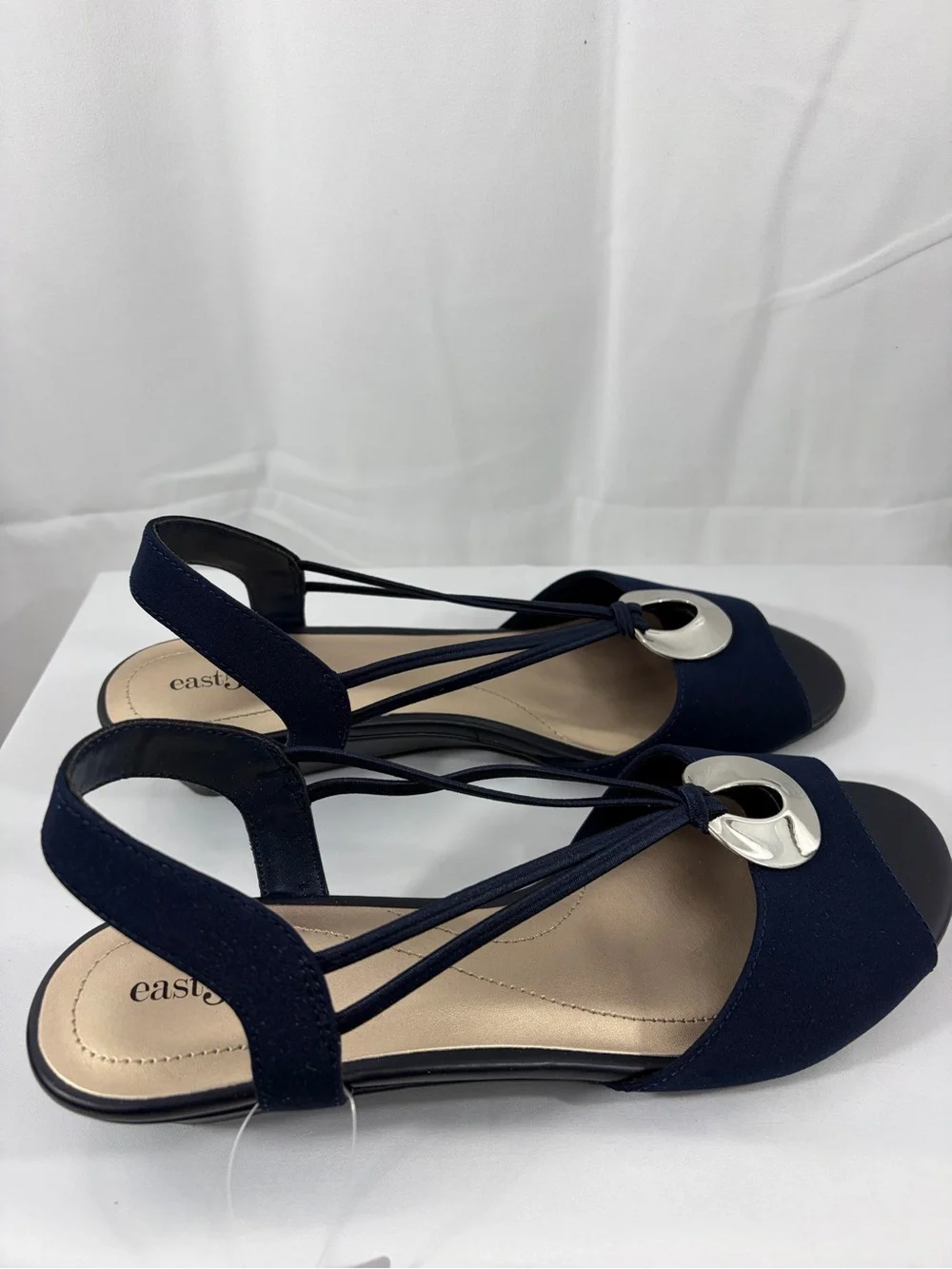NWT East 5th Women’s Size 9.5 Navy Silver Open-Toe Slingback Sandal